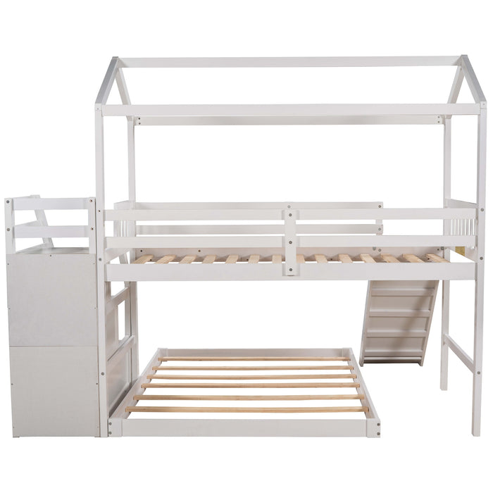 New Space Twin over Full House Bunk Bed with Convertible Slide and Storage Staircase