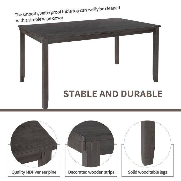 6-Piece Kitchen Dining Table Set Wooden Rectangular Dining Table, 4 Fabric Chairs and Bench Family Furniture