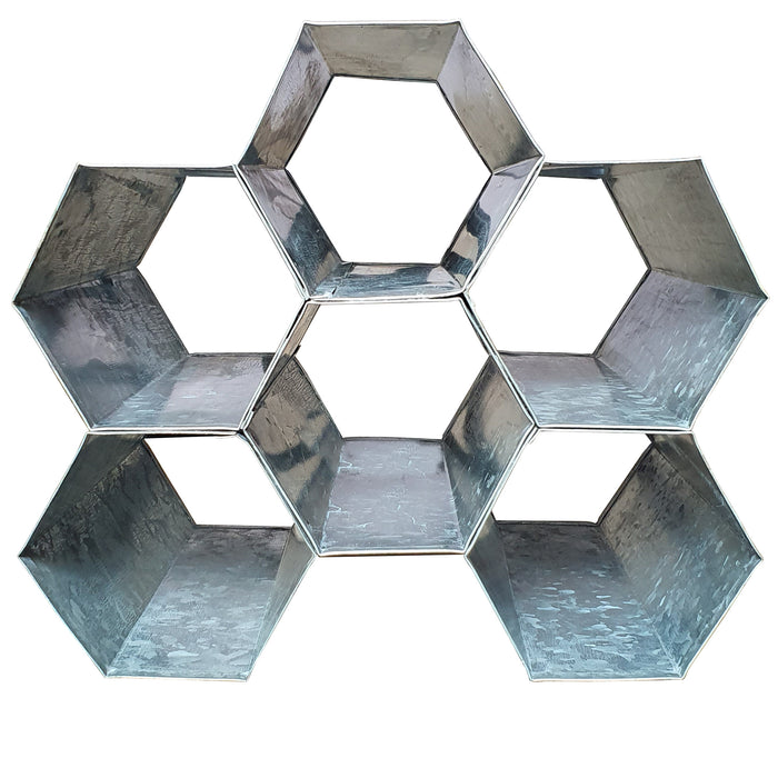 Galvanized Metal Tabletop Rack with 6 Honeycomb Design Bottle Storage