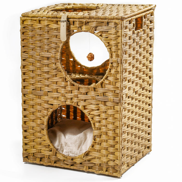 Rattan Cat Litter,Cat Bed with Rattan Ball and Cushion