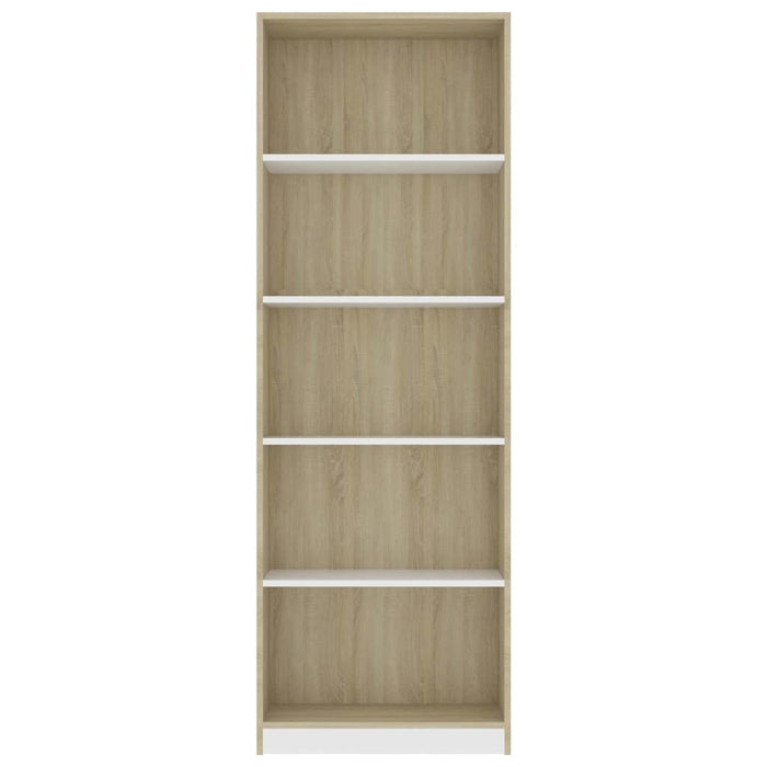 5-Tier Book Cabinet White and Sonoma Oak 23.6"x9.4"x68.9" Chipboard