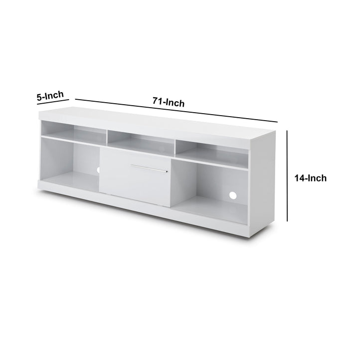 DunaWest 71 Inch Wooden TV Stand with Open Compartments and Sliding Door, White
