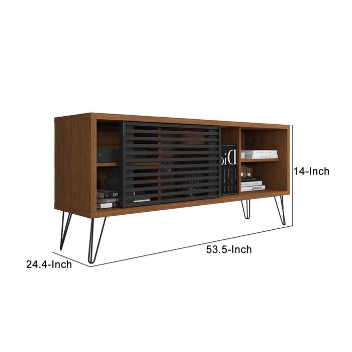 DunaWest Arthur 54 Inch Wooden TV Stand with 1 Sliding Door, Walnut Brown and Black