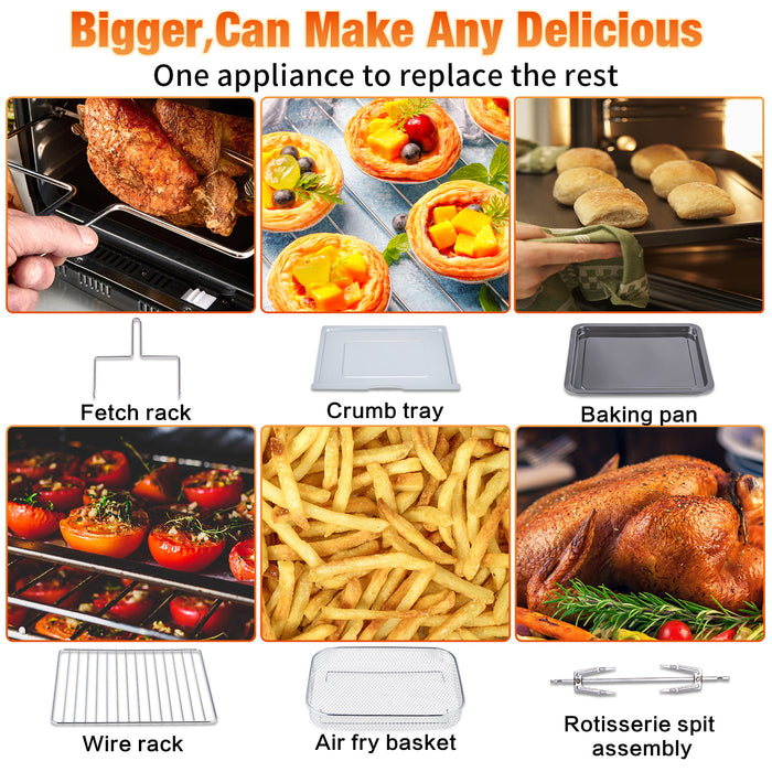 Geek Chef AiroCook 31QT Air Fryer Toaster Oven Combo, with Extra Large Capacity, Family Size, 18-in-1 Countertop Oven--YS