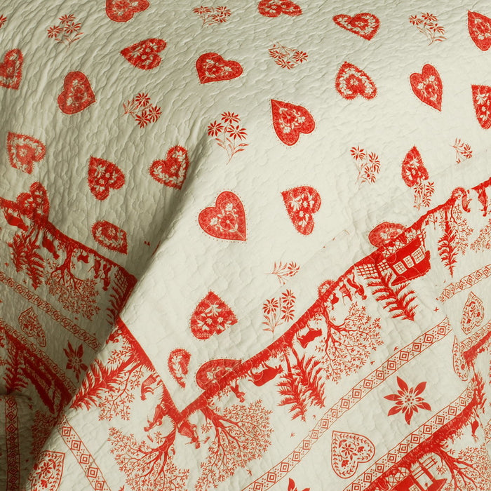 [Amelie] 3PC Cotton Vermicelli-Quilted Printed Quilt Set (Full/Queen Size)