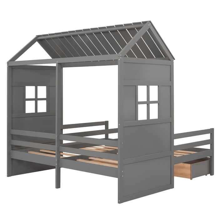 New Space Twin Twin House Bed with 2 Drawers White