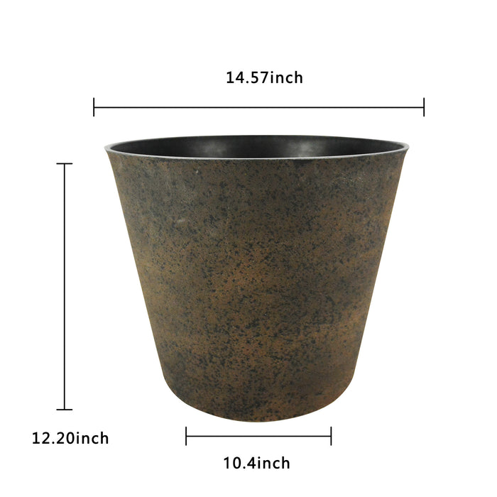2 Pcs 15" Round Plant Pots with Drainage Holes Rust Brown