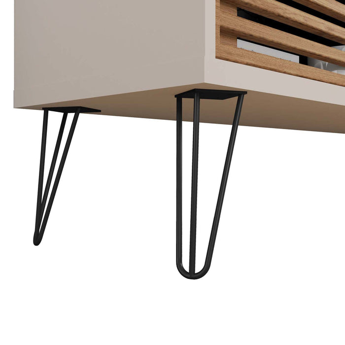 DunaWest Arthur Wooden TV Stand with 2 Slatted Sliding Doors, Brown and Off White