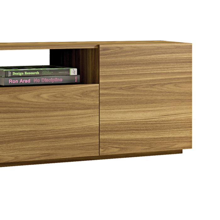 DunaWest 70.86 Inch Wooden TV Stand with 2 Doors and 1 Drawer, Natural Brown