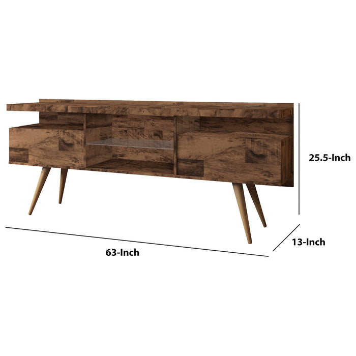 DunaWest 63 Inch Wooden Entertainment TV Media Stand with 4 Open Compartments, Brown