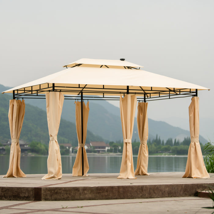 Outdoor Gazebo Steel Fabric Rectangle Soft Top Gazebo Outdoor Patio Dome Gazebo with Removable Curtains