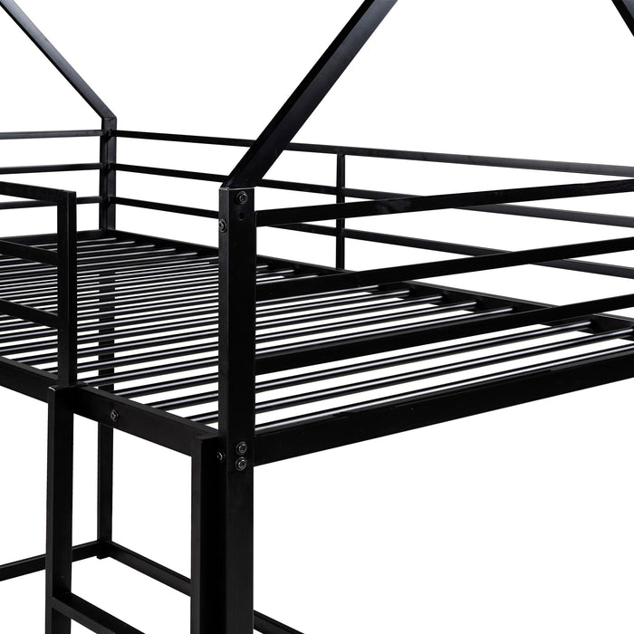 Twin over Twin House Bunk Bed with Built-in Ladder,White