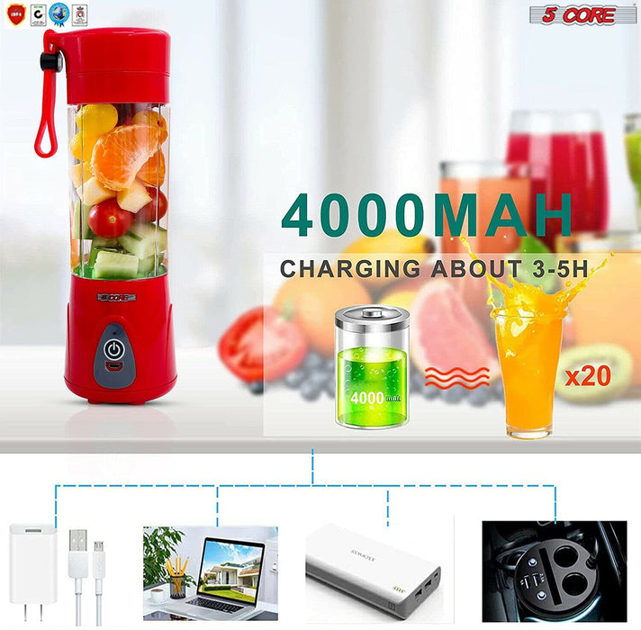 Portable Blender Personal Size Blender USB 4000 mAh Rechargeable with 6 Blades Smoothies,380ML Juicer Cup 5 Core PB 01
