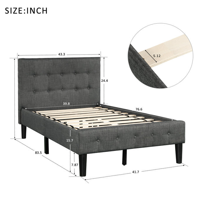 Upholstered Platform Bed with Wooden Slat Support and Tufted Headboard and Footboard (Twin) RT