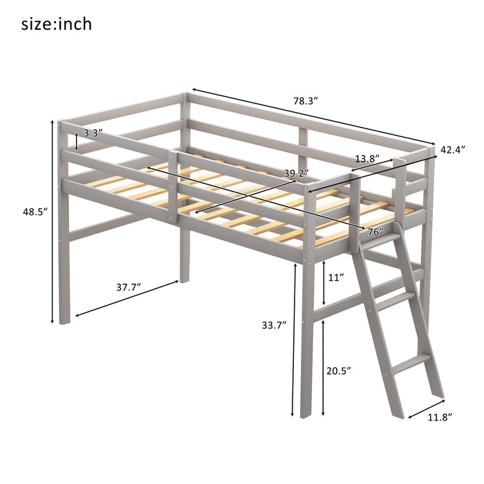 Twin Size Low Loft Bed with Ladder
