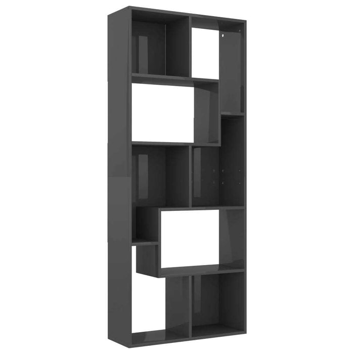 Book Cabinet High Gloss Gray 26.4"x9.4"x63.4" Chipboard