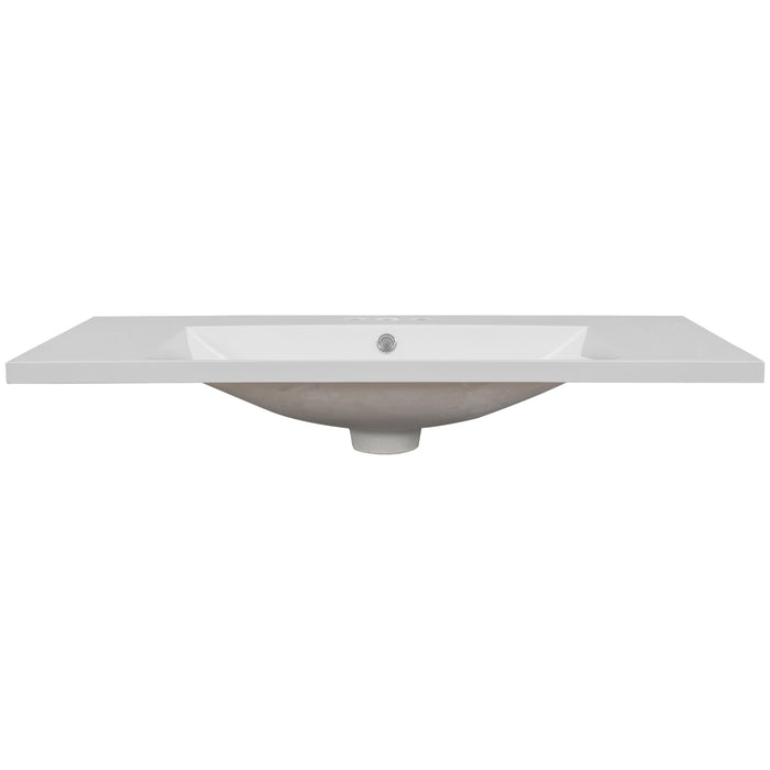 36" Single Bathroom Vanity Top with White Basin, 3-Faucet Holes, Ceramic