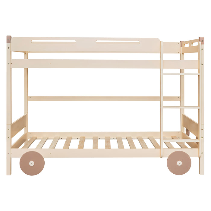 New Space Twin Size Car-Shaped Convertible Bunk Bed, White