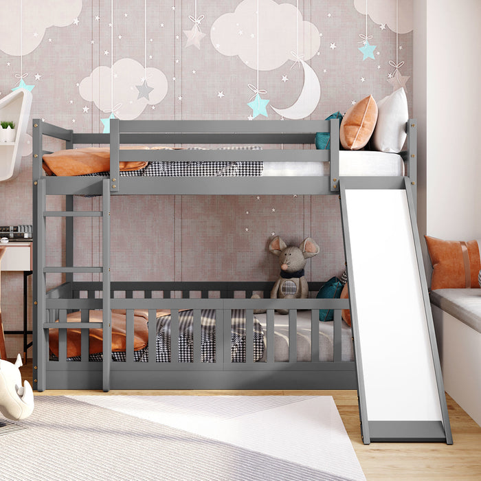 Twin Over Twin Bunk Bed with Slide and Ladder