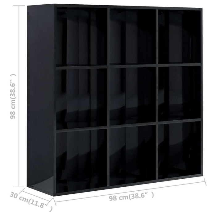 Book Cabinet High Gloss Black 38.6"x11.8"x38.6" Chipboard