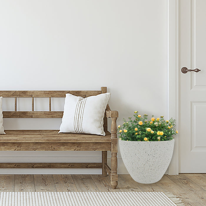 2 Pcs 9" Round Plant Pots, Flower Pots with Drainage Holes, White