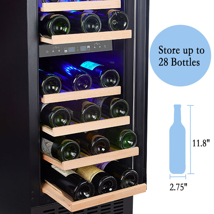 15 Inch Wine Cooler Refrigerators 28 Bottle Fast Cooling Low Noise Wine Fridge