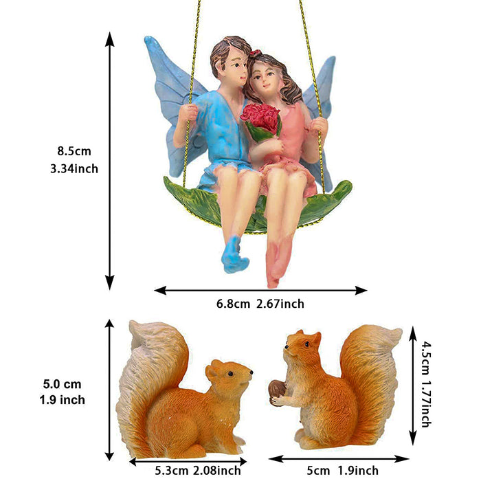 Miniature Fairies Garden Couples Figurines Kit with Squirrels