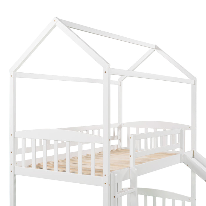 Twin Loft Bed with Slide, House Bed with Slide