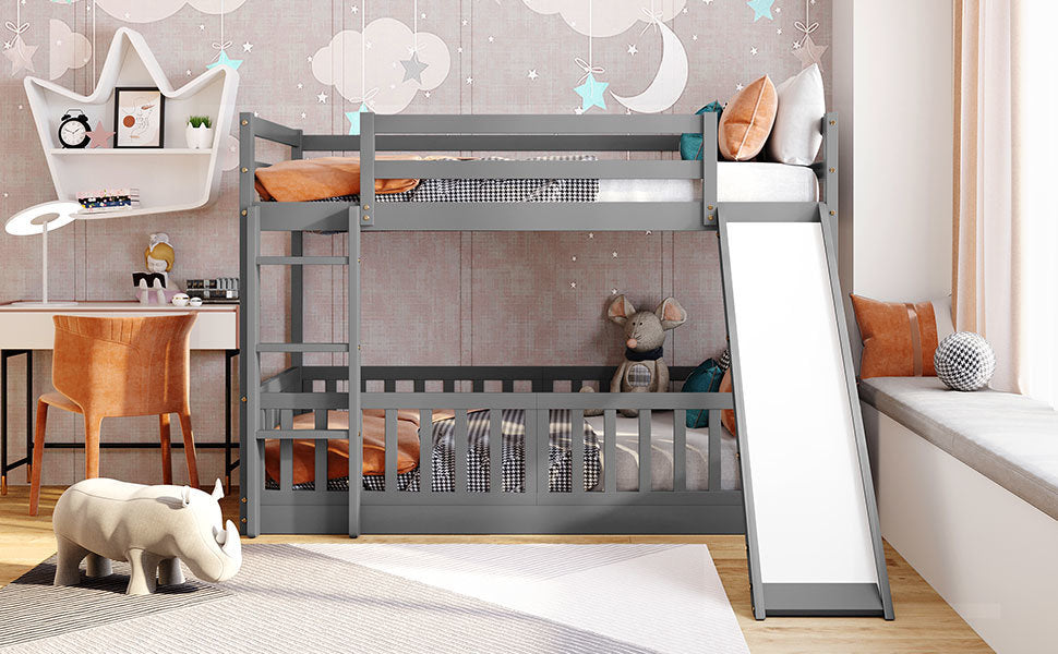 Twin Over Twin Bunk Bed with Slide and Ladder