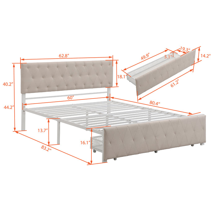 Queen Size Storage Bed Metal Platform Bed with a Big Drawer