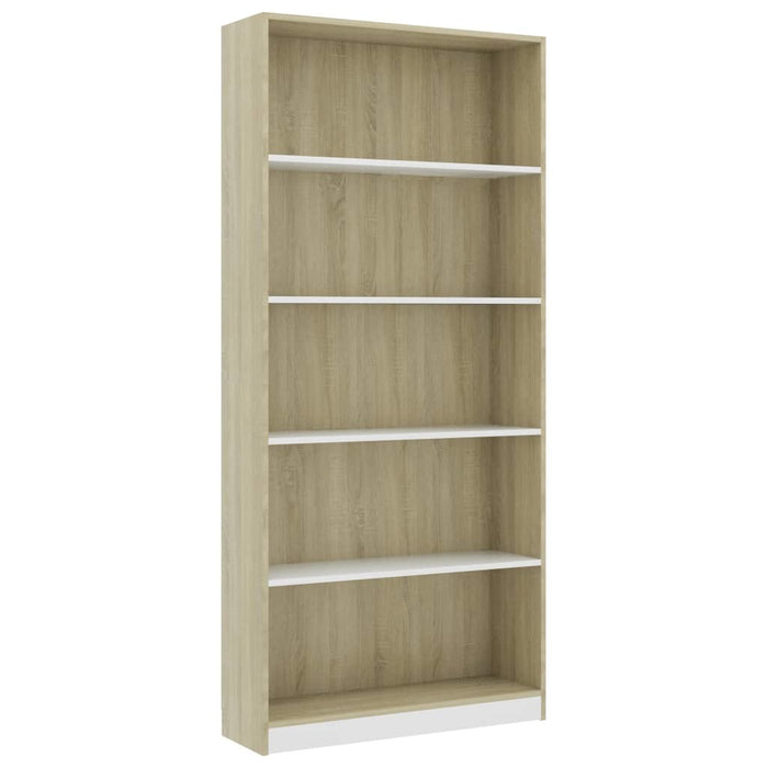 5-Tier Book Cabinet White and Sonoma Oak 31.5"x9.4"x68.9" Chipboard