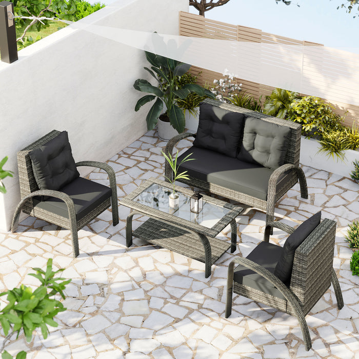 4-Piece Outdoor Patio Sectional Rattan Sofa Set,All-Weather PE Wicker Conversation Set