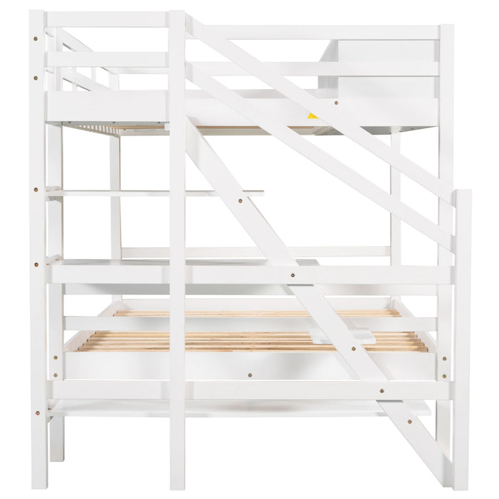 New Space Twin over Full Bunk Bed with Staircase and Built-in Storage Cabinets
