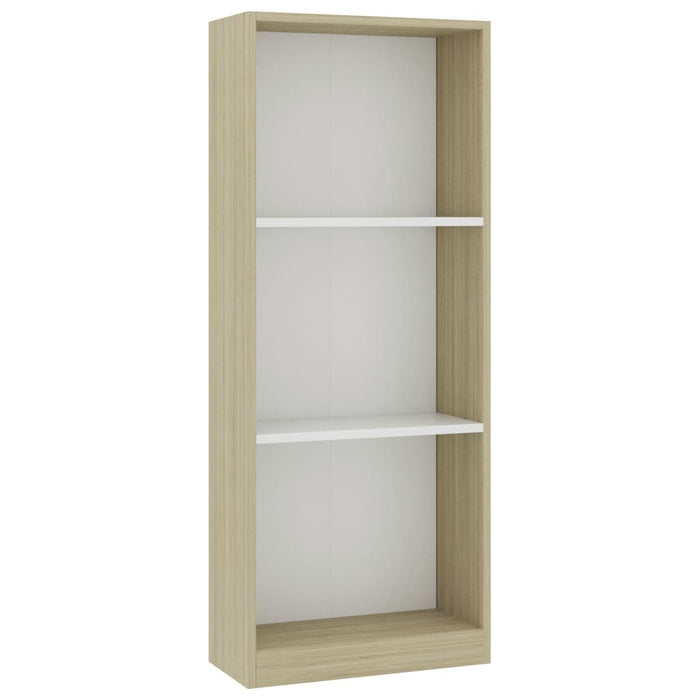 3-Tier Book Cabinet White and Sonoma Oak 15.7"x9.4"x42.5" Chipboard