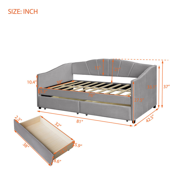 New Space Upholstered daybed Twin Size with Two Drawers and Wood Slat Suppot