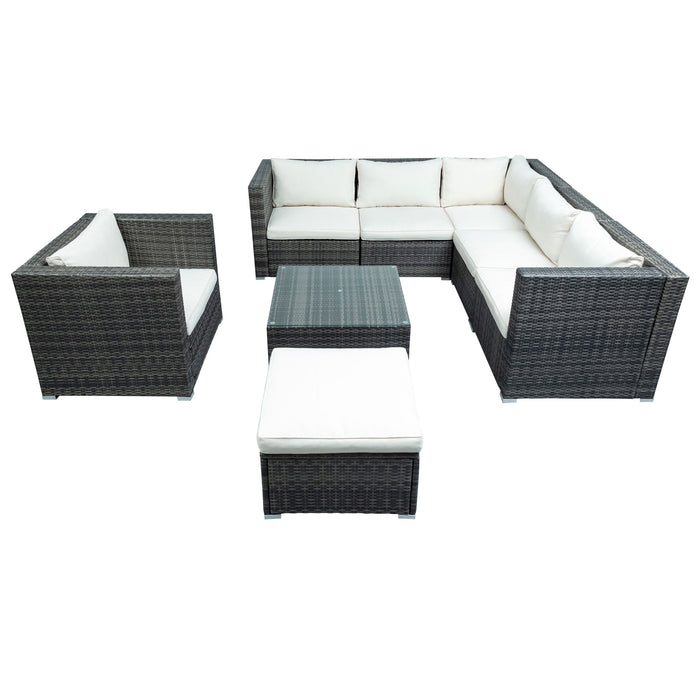 Patio Furniture Sets, 8-Piece Patio Wicker Corner Sofa with Cushions, Ottoman and Coffee Table