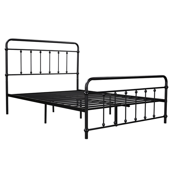 Full Size Metal Platform Bed with Headboard and Footboard, Iron Bed Frame for Bedroom, No Box Spring Needed ,Black