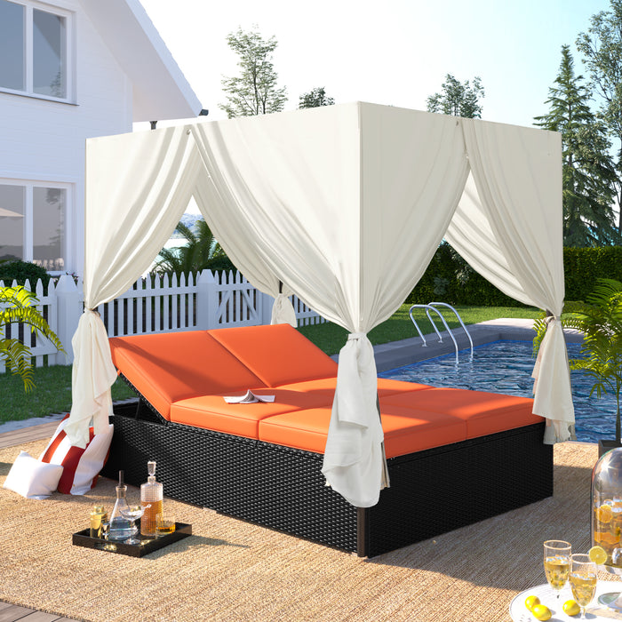 Outdoor Patio Wicker Sunbed Daybed with Cushions, Adjustable Seats