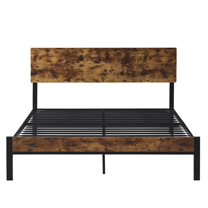 Full Size Metal Platform Bed Frame with Wooden Headboard and Footboard, No Box Spring Needed, Large Under Bed Storage, Easy Assemble