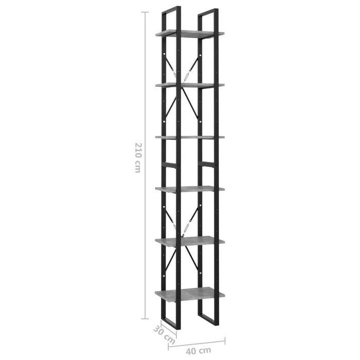 6-Tier Book Cabinet Concrete Gray 15.7"x11.8"x82.7" Chipboard
