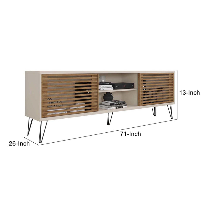 DunaWest Arthur Wooden TV Stand with 2 Slatted Sliding Doors, Brown and Off White