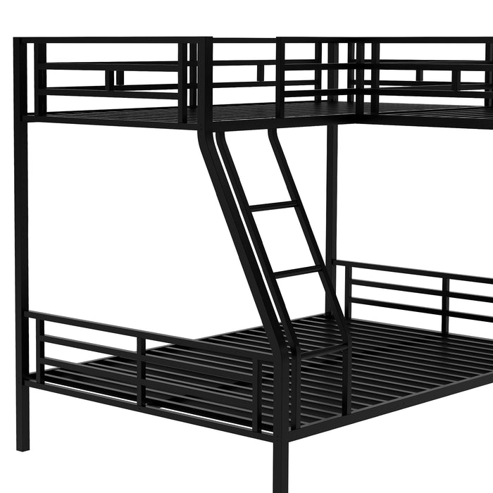 Twin over Full Bunk Bed with a Twin Size Loft Bed attached, with a Desk, Metal