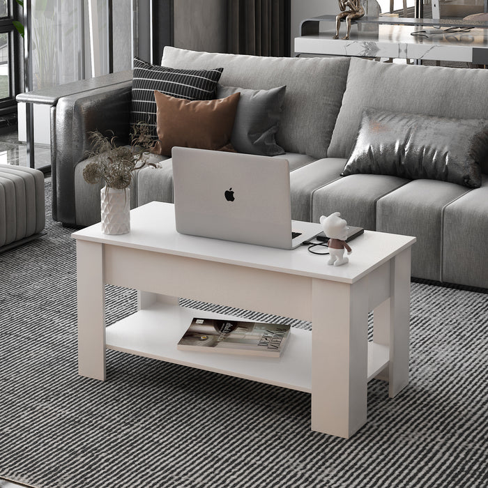 Coffee Table with Hidden Compartment and Storage Shelf, Rising Tabletop for Living Room Reception Room