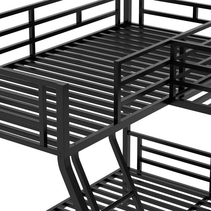 Twin over Full Bunk Bed with a Twin Size Loft Bed attached, with a Desk, Metal