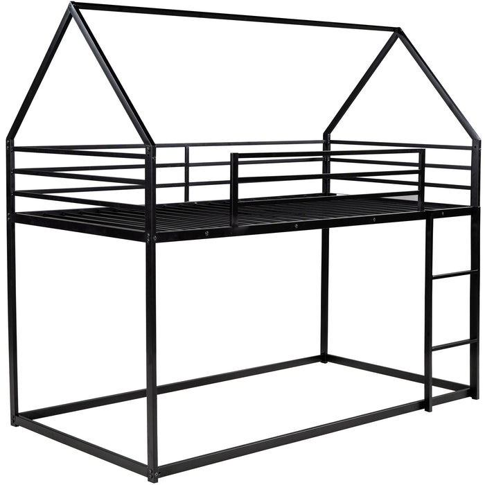 Twin over Twin House Bunk Bed with Built-in Ladder,White