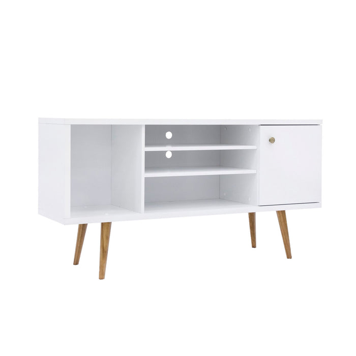 DunaWest Wooden Entertainment TV Stand with Open Compartments, White and Brown