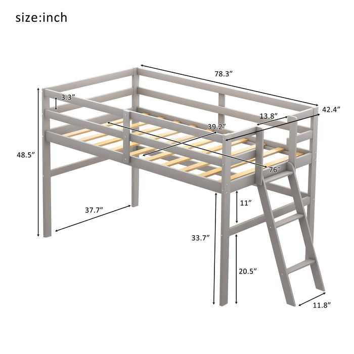 Dream Rooms Wooden Twin Size Low Loft Bed