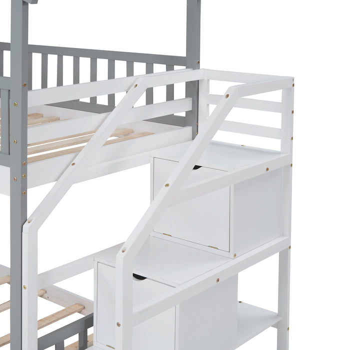 Sleepy Twin Bunk Bed House Bed Storage and Guard Rail