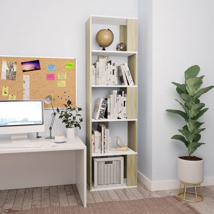 Book Cabinet/Room Divider White and Sonoma Oak 17.7"x9.4"x62.6" Chipboard