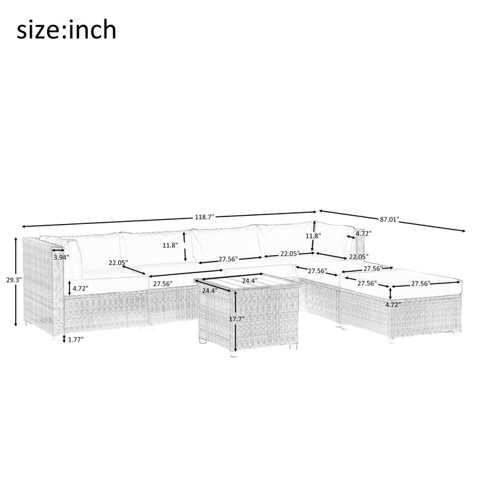 7 Piece Rattan Sectional Seating Group with Cushions, Outdoor Ratten Sofa NEW!